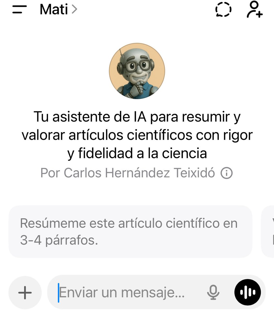 gtrespisemergen's tweet image. Conoce a Mati, tu nuevo asistente virtual de IA para el análisis de artículos científicos. Para la comprensión crítica y apoyar en el manejo de literatura científica de cualquier disciplina. #InteligenciaArtificial #atencionprimaria 
redgedaps.blogspot.com/2025/11/conoce…
