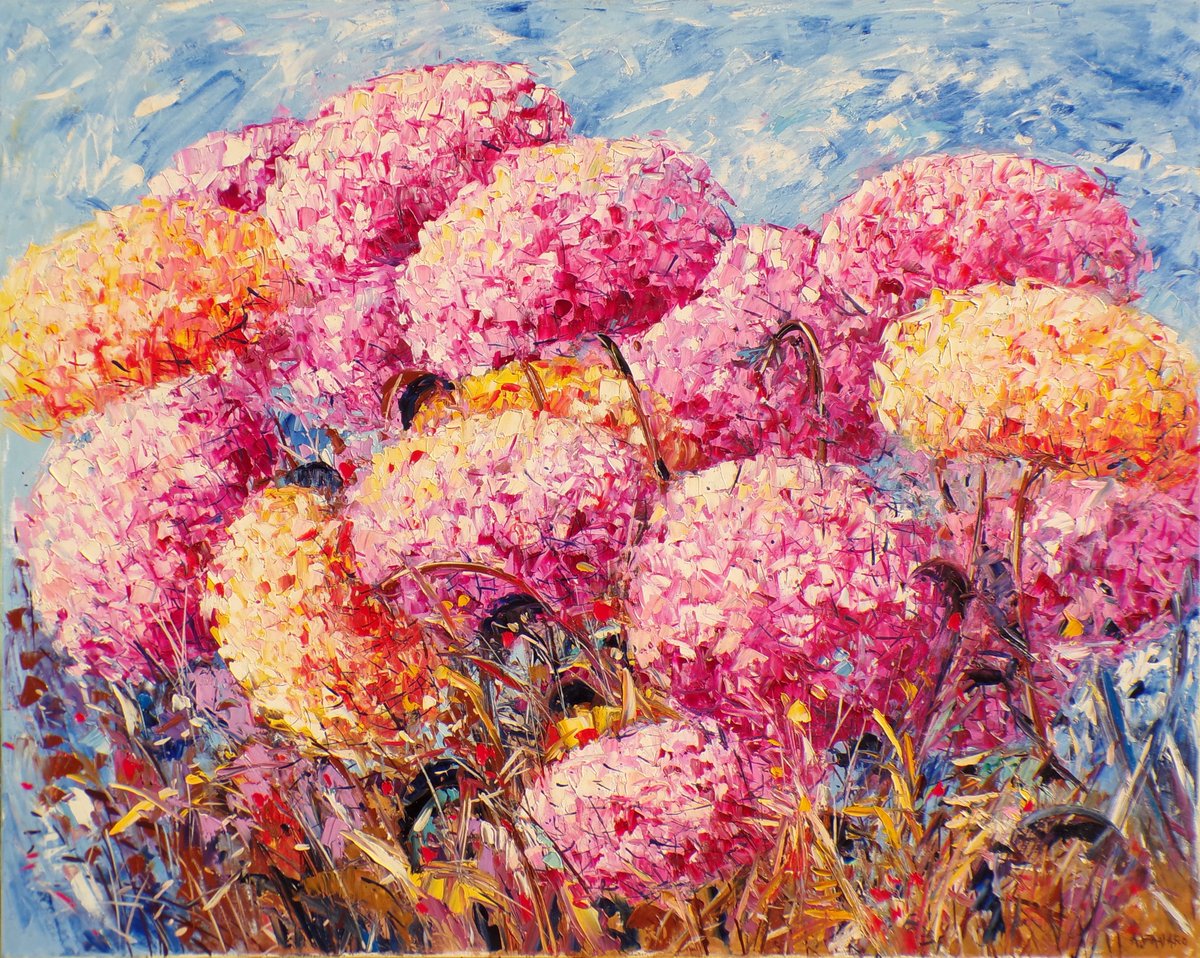 Oggi pubblico un mio dipinto ad olio su tela dell'anno 1996, " Ortensie ", cm 80x100.