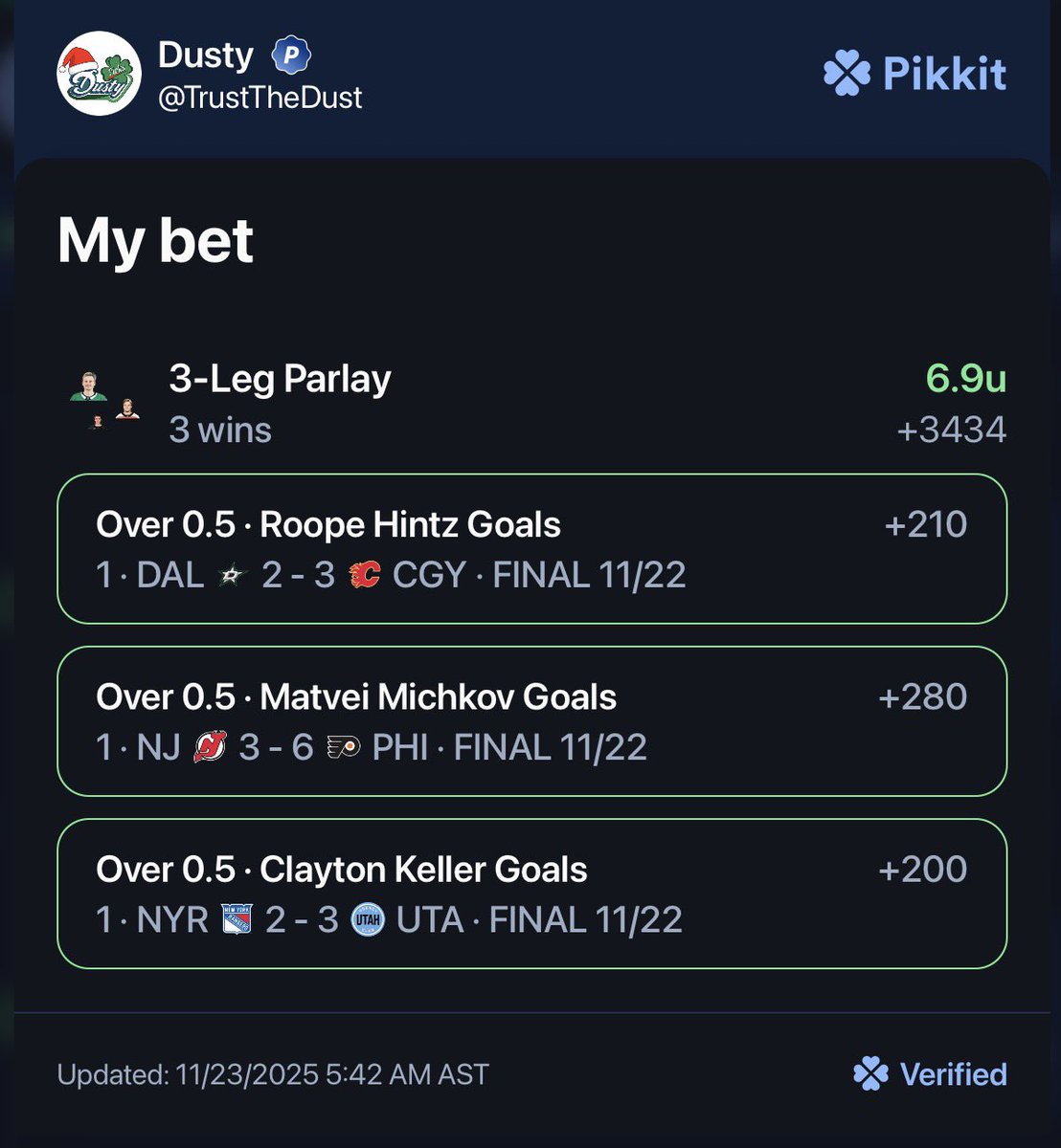 DustyPicks's tweet photo. +3434🤑🤑🤑🤑🤑🤑🤑🤑🤑

LIGHTS THE LAMP PARLAY CASHES BABY!!!!!!

🚨🚨🚨🚨🚨🚨🚨🚨

#NHL 
#Parlay 
#Gambling𝕏 https://t.co/NRDOl0e5dG