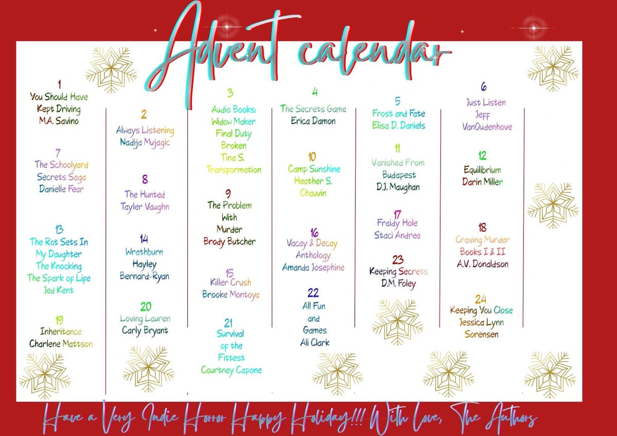 DMFoleyauthor's tweet photo. Horror For The Holidays a twisted tale written by 24 authors. Each author writing a chapter continuing the story the prior author wrote! Royalties going to the Child Mind Institute. https://t.co/F7bRiVOMgt