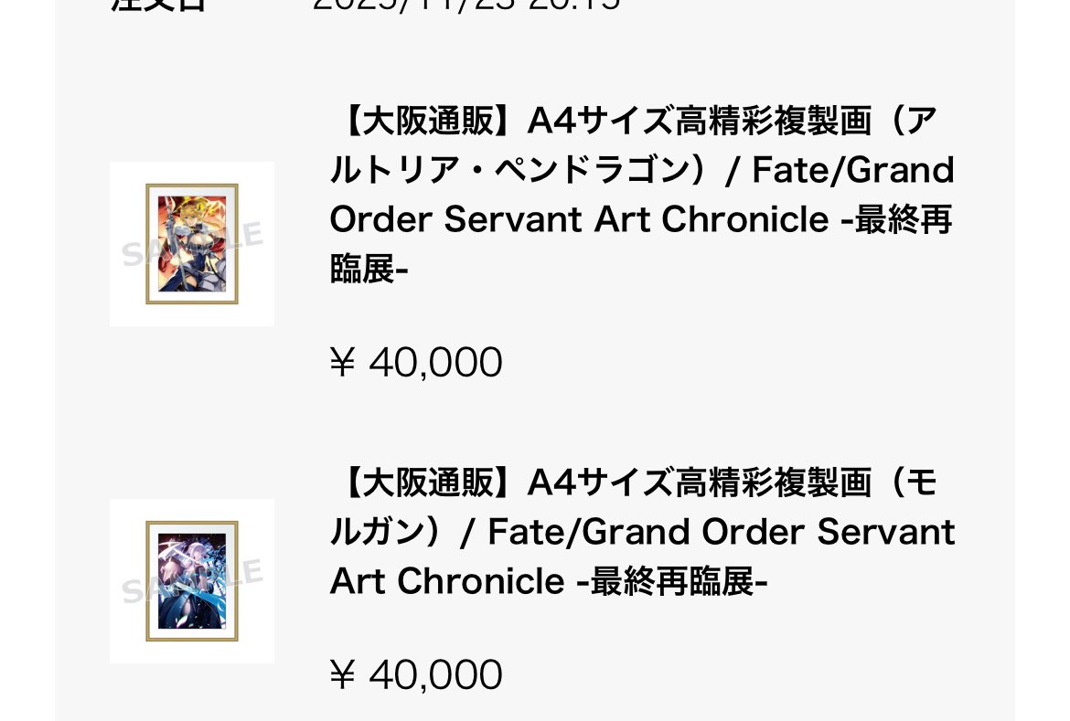 複製画ですがアルトリアとモルガン予約しました✨

金欠なので2人だけ😭