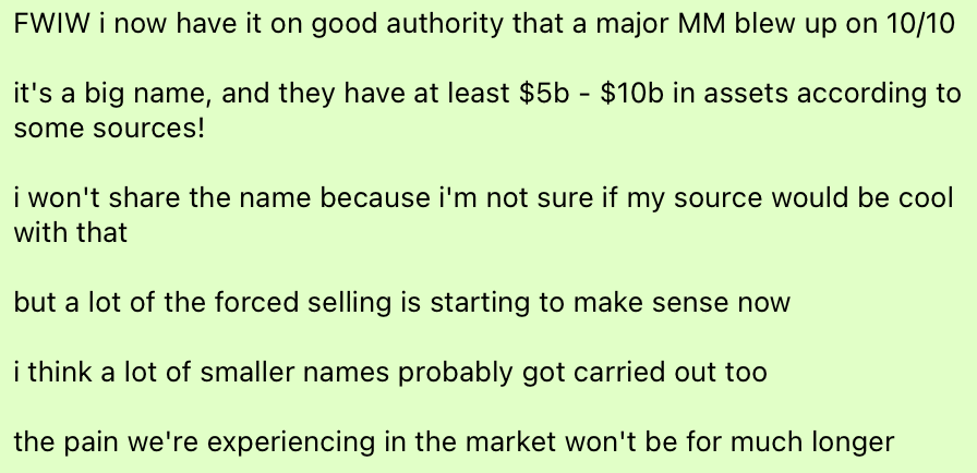Blata_HU's tweet photo. #CryptoMarket #Crypto 

There’s been a lot of confusion around the recent volatility, so here’s a clearer picture of what might be happening behind the scenes.

I’ve heard from a reliable source that a major market maker may have run into serious trouble around 10/10. https://t.co/X77KrDxJYH