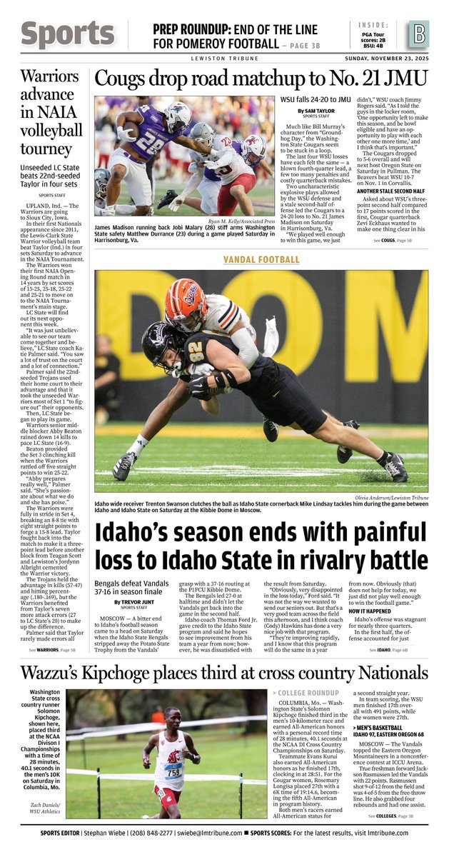 Sunday's cover: #Idaho's football season ends with a loss to