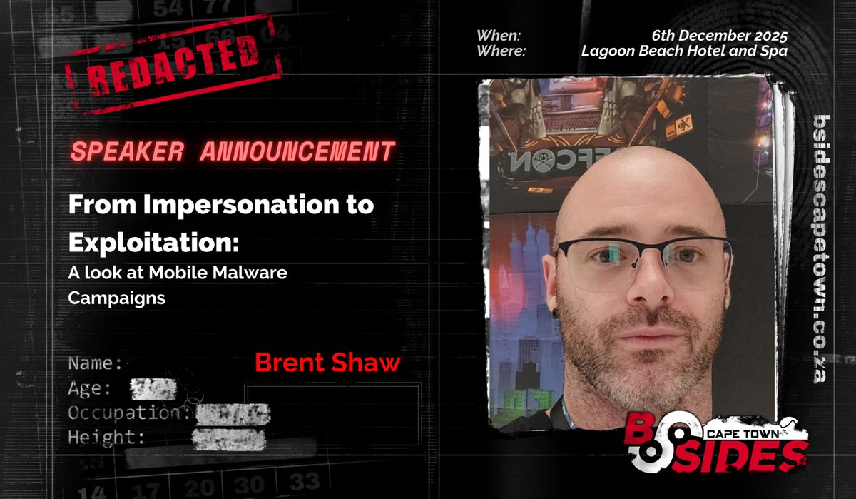 BSidesCapeTown's tweet image. Think mobile malware is small-time? Brent Shaw is here to ruin your optimism.

In From Impersonation to Exploitation, he unpacks how attackers disguise malicious apps as trusted Android brands, repurpose RATs and convince users to hand over control with a few taps.