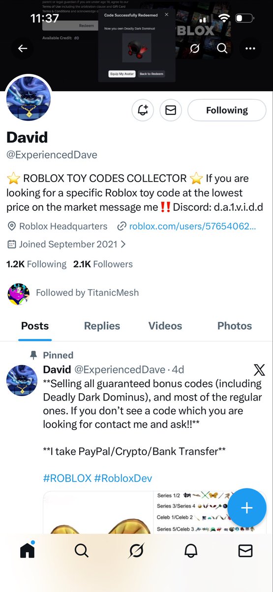 Plantbelike's tweet photo. @TitanicMesh @ExperiencedDave I like collecting toy codes since 2019 so I’ll be happy to win I done all :) https://t.co/fAwDfMjQ3u