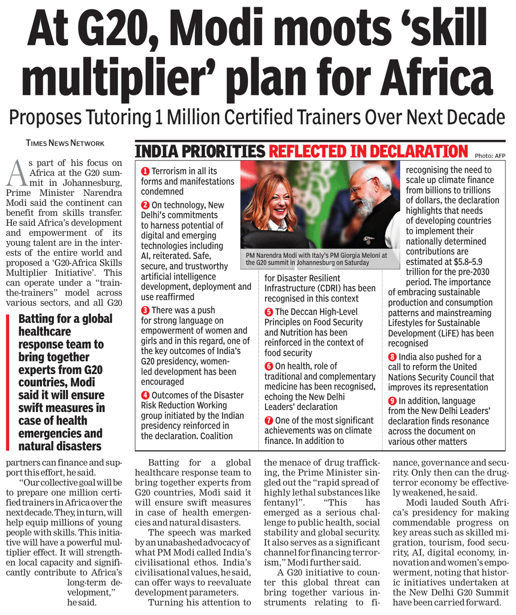 c_aashish's tweet image. At G20, Modi moots ‘skill multiplier’ plan for Africa