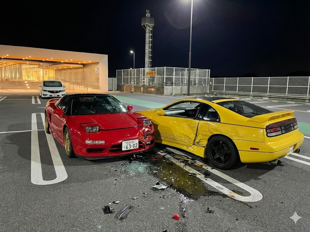 ここに来てマイカーを事故画像にするのが流行し始めたようなのでもちろんアップします。
このバトルの結末はダブルクラッシュと行こうぜ!!