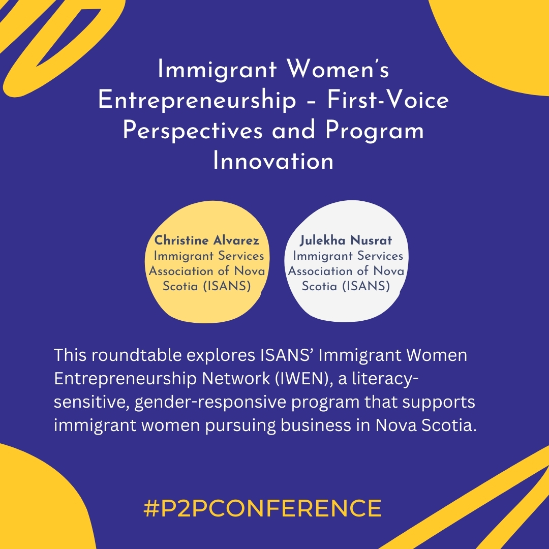 P2PConnects's tweet image. 💼 Immigrant Women’s Entrepreneurship – First-Voice Perspectives and Program Innovation
Facilitators: Christine Alvarez &amp;amp; Julekha Nusrat, ISANS
📅 November 24
📍 In Person

#p2pconference #vvpconference #WomenEntrepreneurs #ImmigrantWomen #Innovation