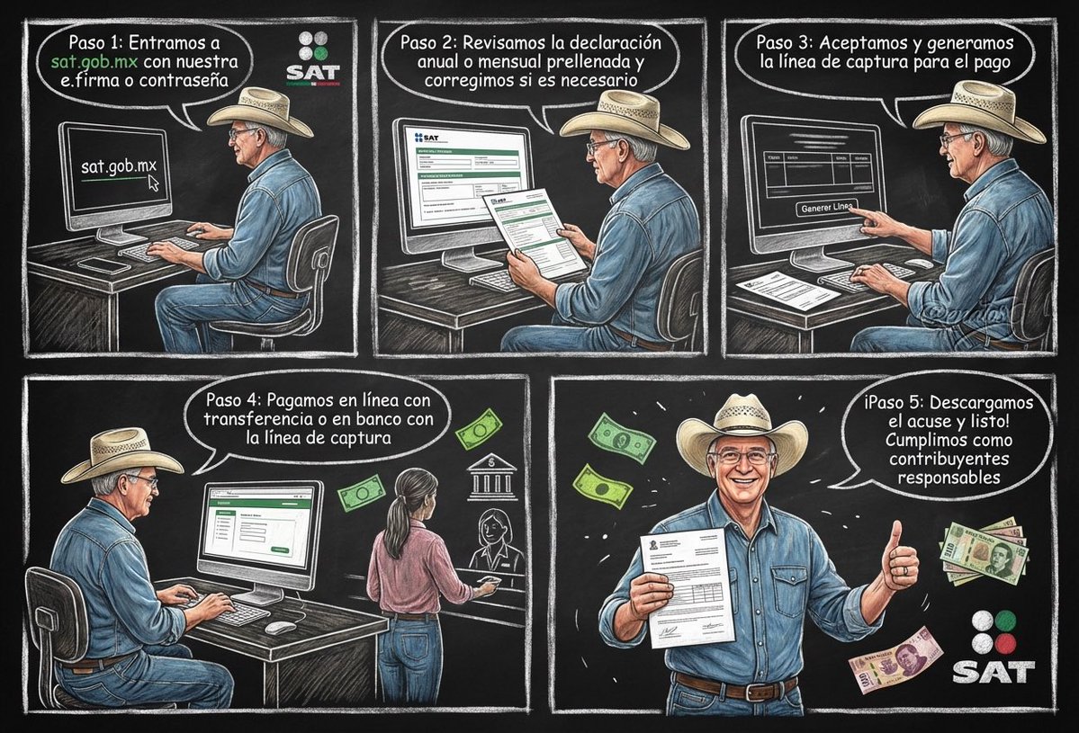 renatosx's tweet image. Oye @RicardoBSalinas, te dejo el tutorial que el SAT hizo especialmente para ti porque parece que te pierdes en el camino:  

1. Entra a sat.gob.mx  
2. Revisa tu declaración  
3. Genera línea de captura  
4. Paga  
5. Descarga el acuse  

¡Va con vaquero y todo para…