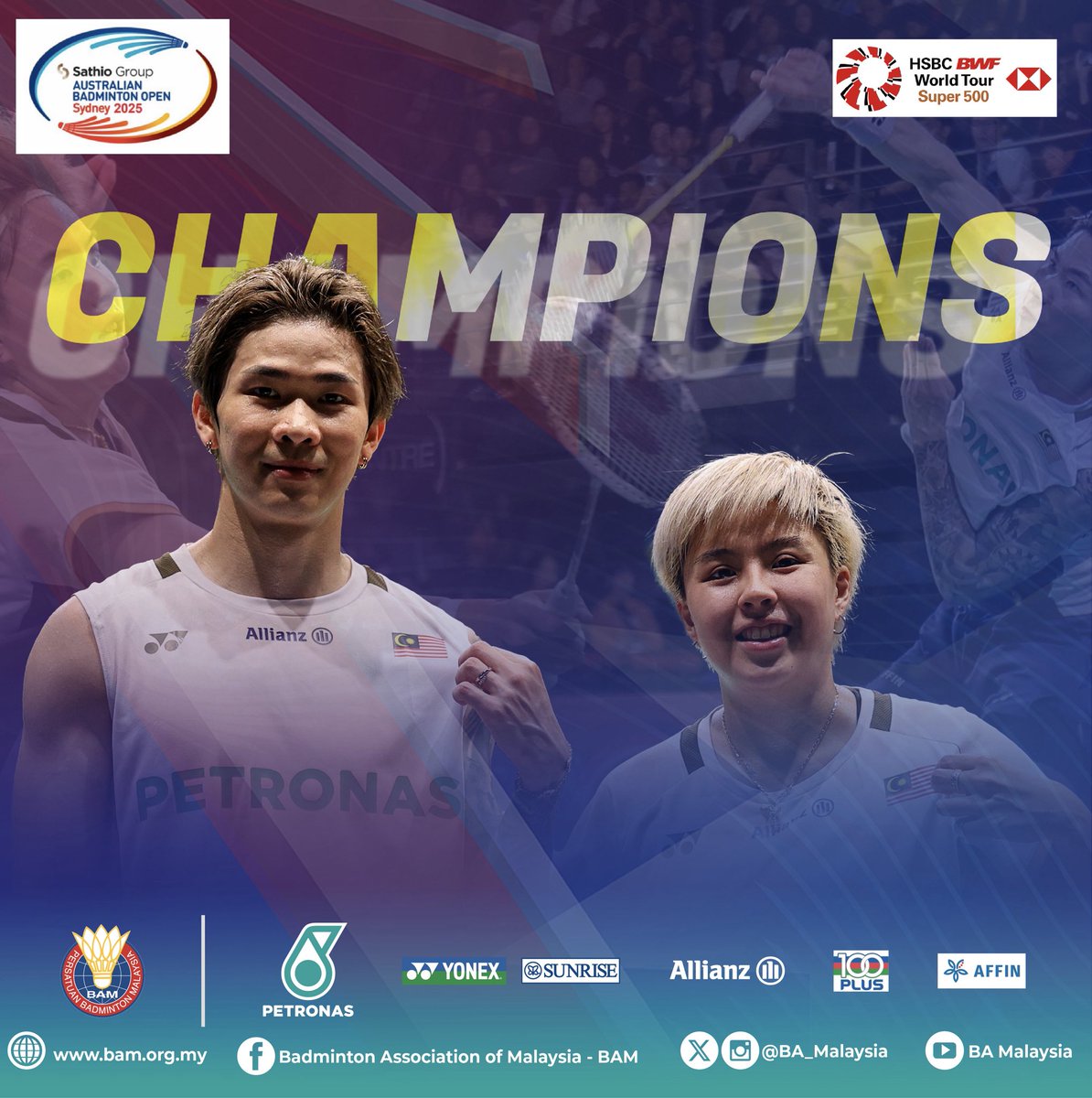 BA_Malaysia's tweet image. #AustraliaOpen2025

XD | FINALS

#MAS🇲🇾 Chen Tang Jie-Toh Ee Wei 1️⃣ def. #INA🇮🇩 Jafar Hidayatullah-Felisha Pasaribu 2️⃣ 21-16 21-11

⏱️ 42m

*Chen–Toh extend their H2H to 5-0 against the Indonesian pair and clinch their first World Tour GOLD title of the year! 🏆

The reigning…