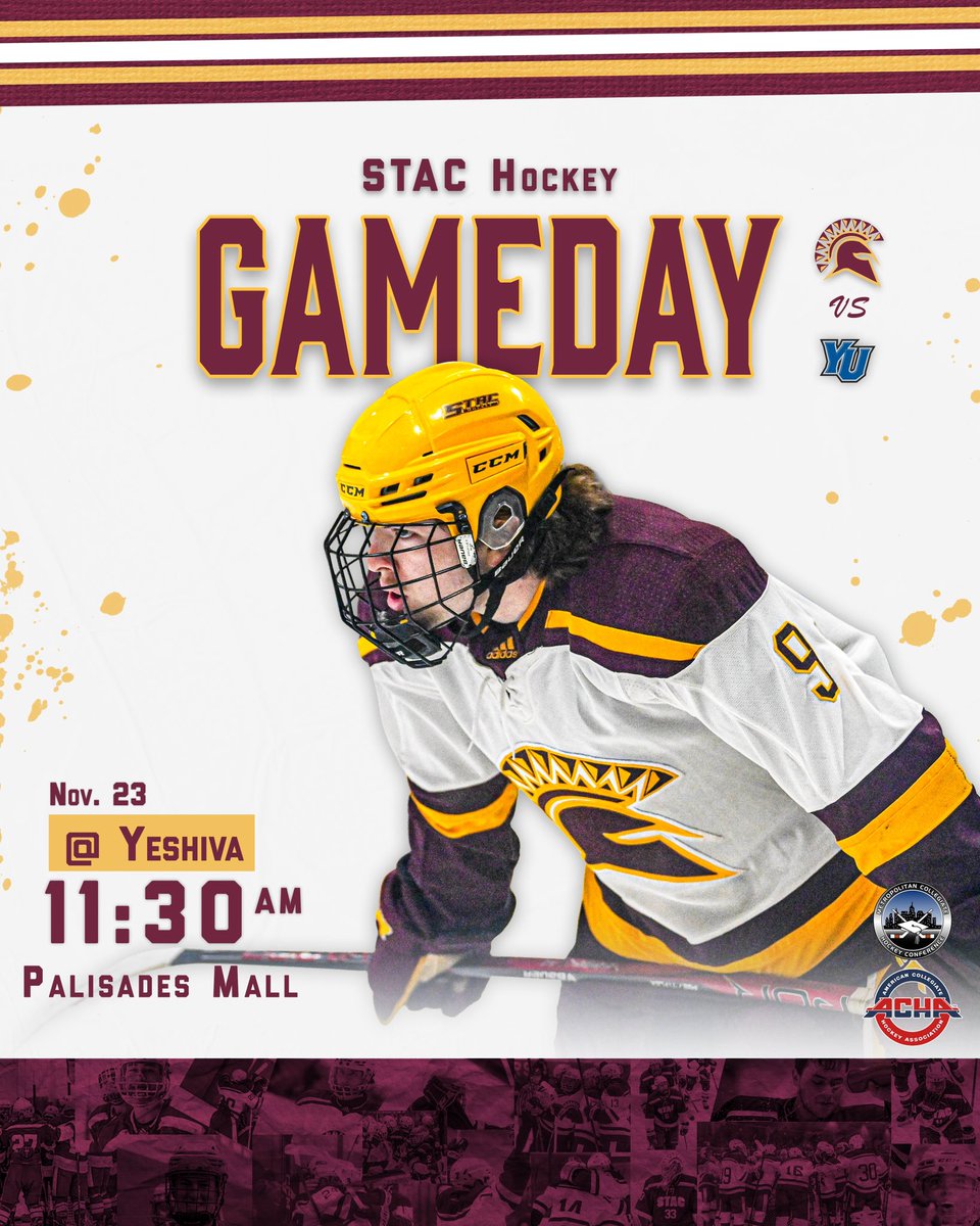 STAChockey's tweet photo. Sunday Morning at The Mall #GameDay
📅 November 23, 2025
🆚 Yeshiva University
🕰️ 11:30am
📍 Palisades Center Mall Ice Rink, West Nyack, NY
🎟️ Free Admission
#ACHAM3 #MCHC #College #Hockey GoSpartans https://t.co/GiDLythArO