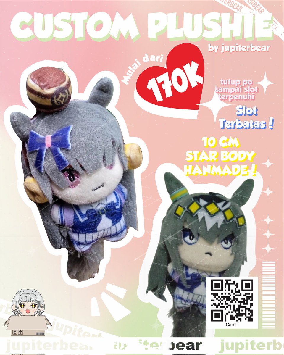 jupiterbear_x's tweet image. [❤️+🔁 are appreciated]
[Jupiterbear] PLUSHIE CUSTOM

+/- 10 cm
Star Body, CLOTHES Printed
IDR Mulai dari 170.000

📅 PO : Sampai slot terpenuhi
✉️ Mail order

Link PO !
forms.gle/gdRw9ZwrEdMuFy…

#custom #plush #nui #warunganime