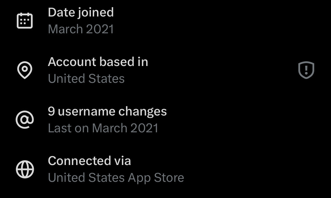 Now that twitter is showing where accounts are based in I took a look at my own account and unsurprisingly it says I’m based in the US. What did surprise me was the fact I changed my username 9 times on the day I created this account lol