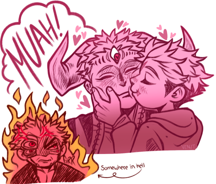 Venjt's tweet image. DabuIta + a jealous Sukuna 
Imagine fumbling a baddie and lose him to an alien