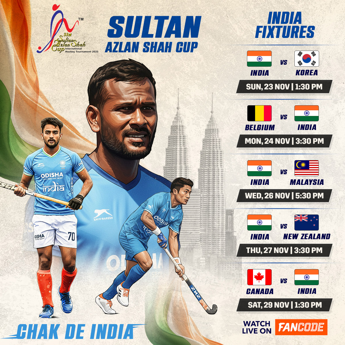 India vs Korea kicks off our Azlan Shah journey. New combinations, big opportunities, and a squad hungry to prove itself. The campaign starts now.

Live on FanCode - fancode.onelink.me/tTJR/nfpg4yjd
Match Pass @₹19 &amp; Tournament Pass @₹79

#SultanAzlanShahCupOnFanCode