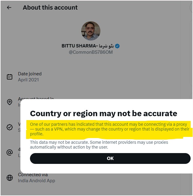 Starboy2079's tweet image. Bilawal Khan aka Bituu Sharma from Rawalpindi is using VPN to hide his location