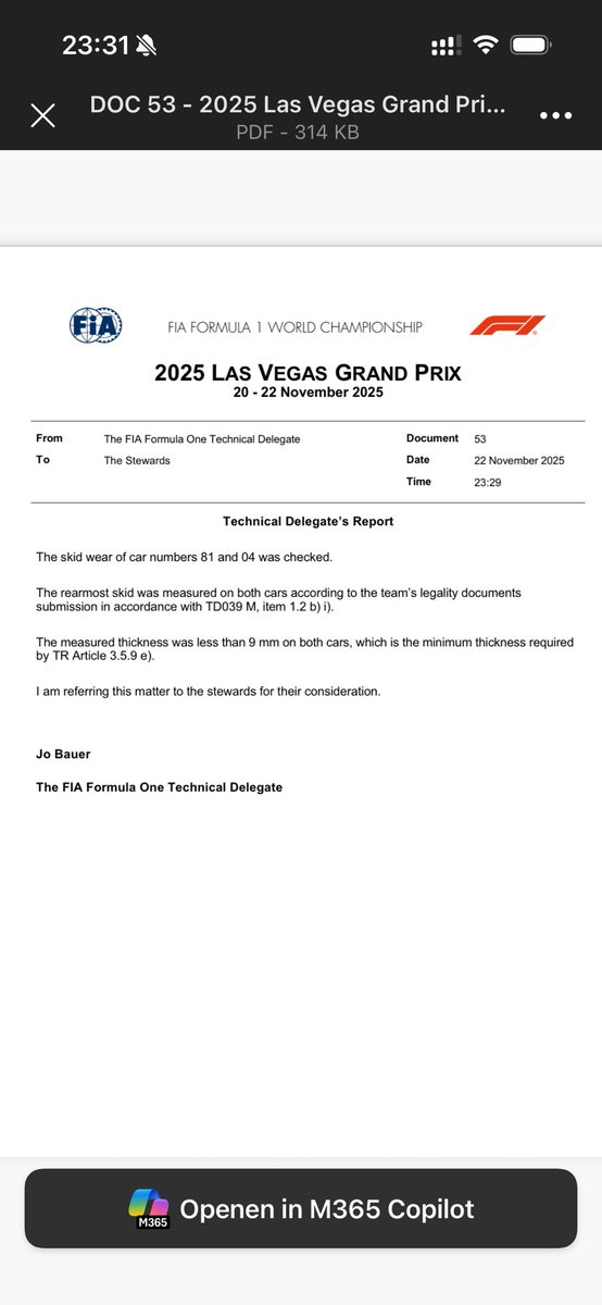 Diskwalificatie dreigt voor zowel Lando Norris als Oscar Piastri.