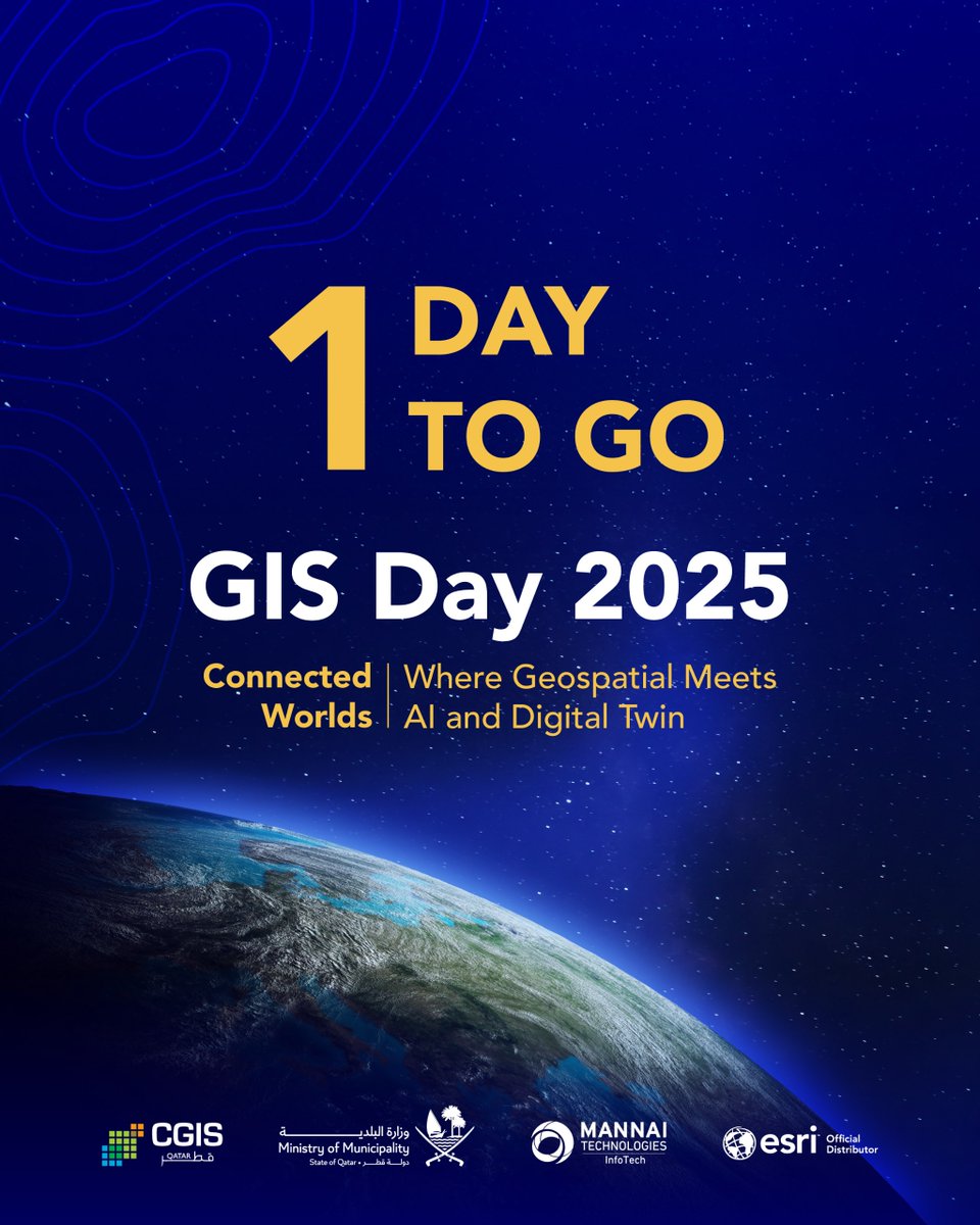 InfotechMannai's tweet image. One day to go!

Tomorrow, our maps come alive as Connected Worlds takes center stage—where #Geospatialintelligence meets #AI, #digitaltwins, &amp;amp; future of #cartography.

Get ready for #GISDay2025!

@Esri 

#GIS #Qatar #MannaiGIS #Esri #LocationIntelligence #MappingTheFuture