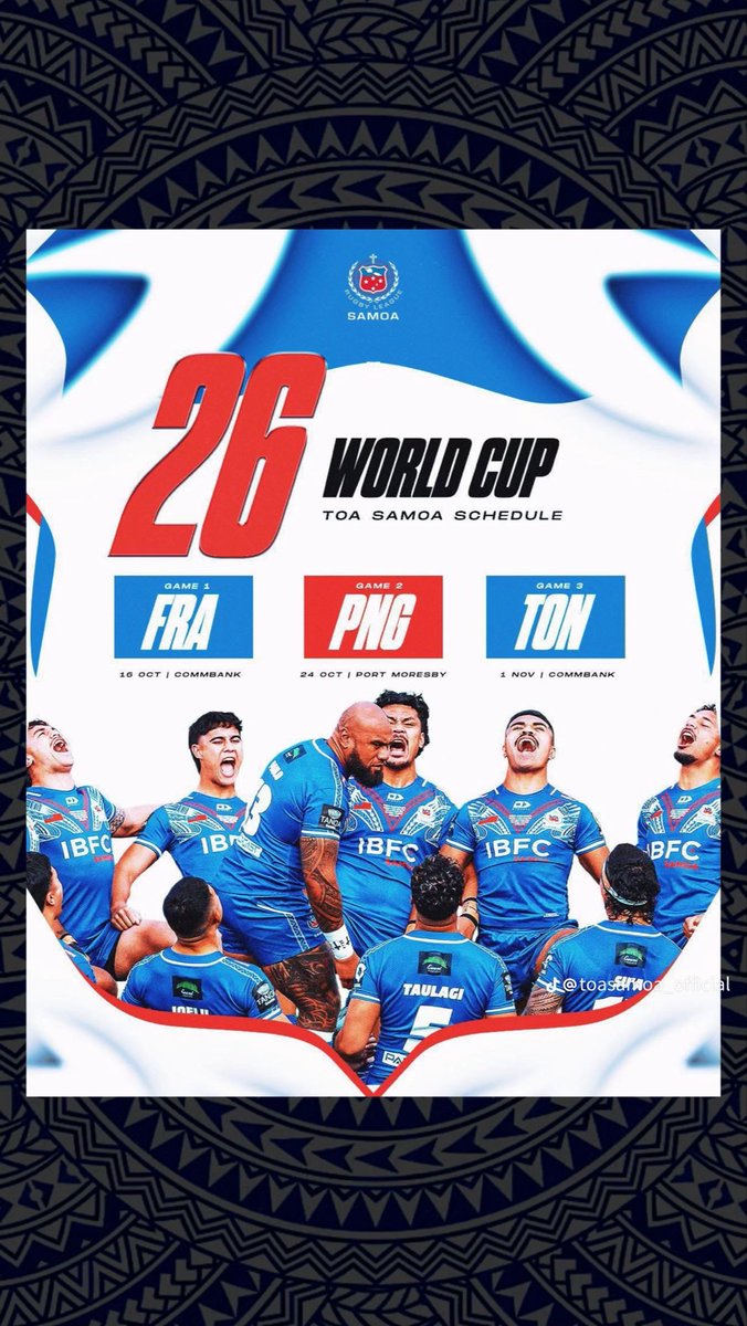 LTuaiva84538's tweet image. Up the Toa 🔥🔥🔥 #ToaSamoa #RugbyLeague #WorldCup #Schedule #France #PNG #Tonga #BlueArmy #Samoans #French #Tongans