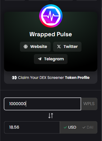 S1ckAlpha's tweet image. You can buy 1 Million $PLS on PulseChain for only $18.56