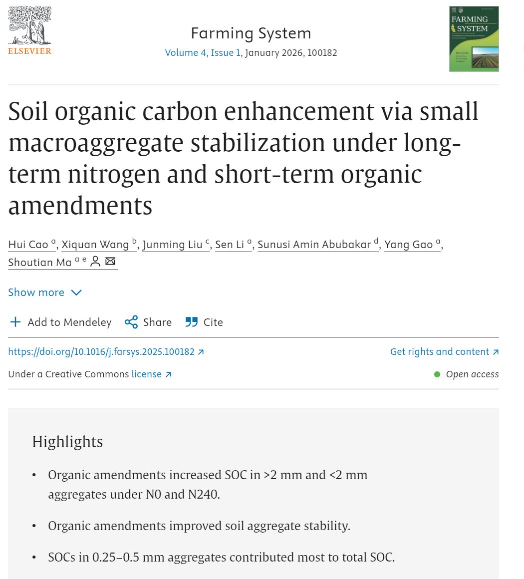 Farmingsyst's tweet image. #Soil  #carbon  #nitrogen

Soil organic carbon enhancement via small macroaggregate stabilization... sciencedirect.com/science/articl…