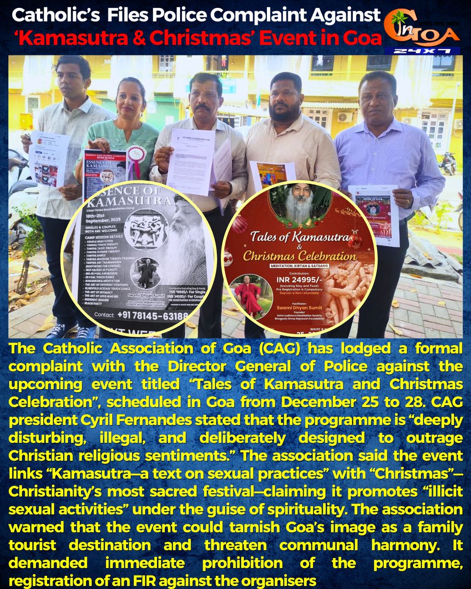 InGoa24x7's tweet photo. Catholic Association Files Police Complaint Against ‘Kamasutra & Christmas’ Event in Goa
.
.
#Goa #GoaNews #Catholics #Kamasutra #SEntimentsHurt #Christians https://t.co/3ujEwRiann