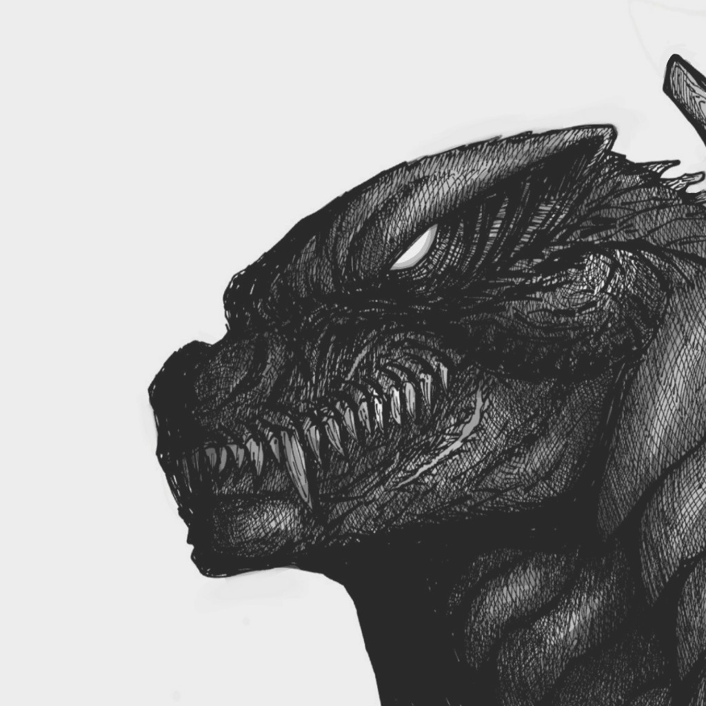 here's a close look at bro's face, he's all scarred up from the mutos