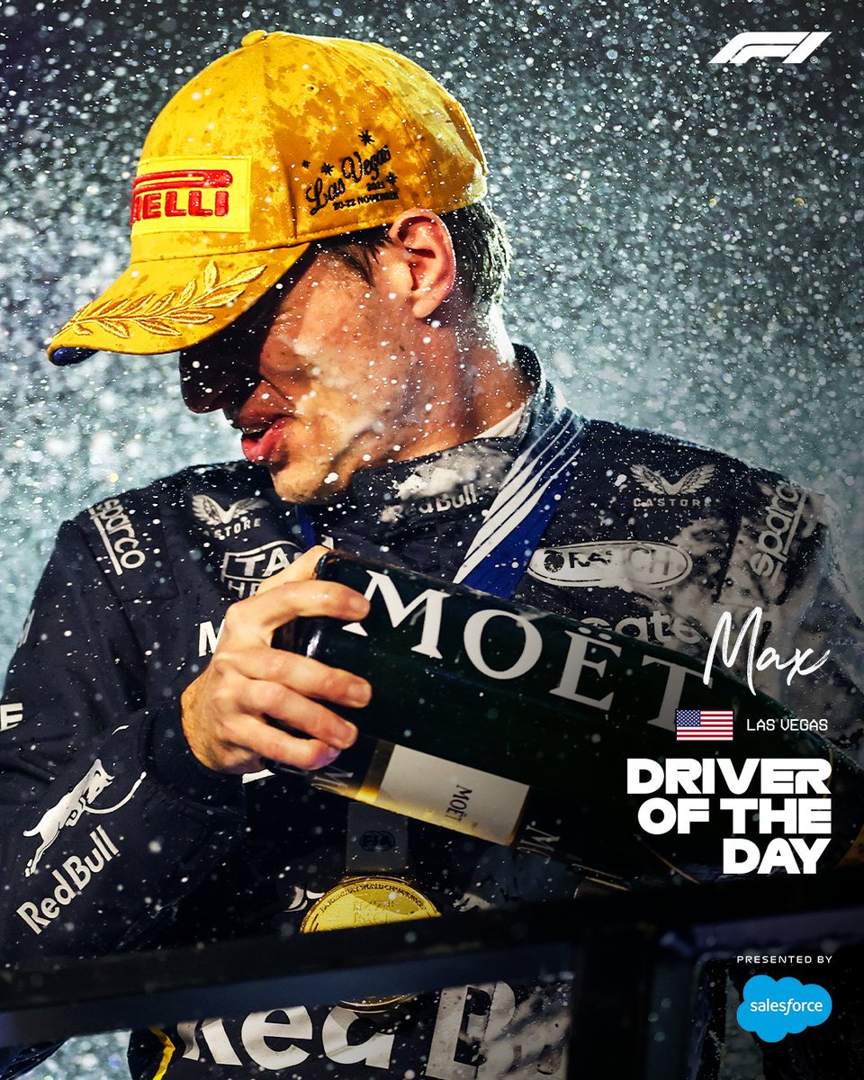 F1's tweet image. Super Max! 💪

The @salesforce Driver of the Day in Las Vegas goes to our race winner 🥇

#F1 #LasVegasGP