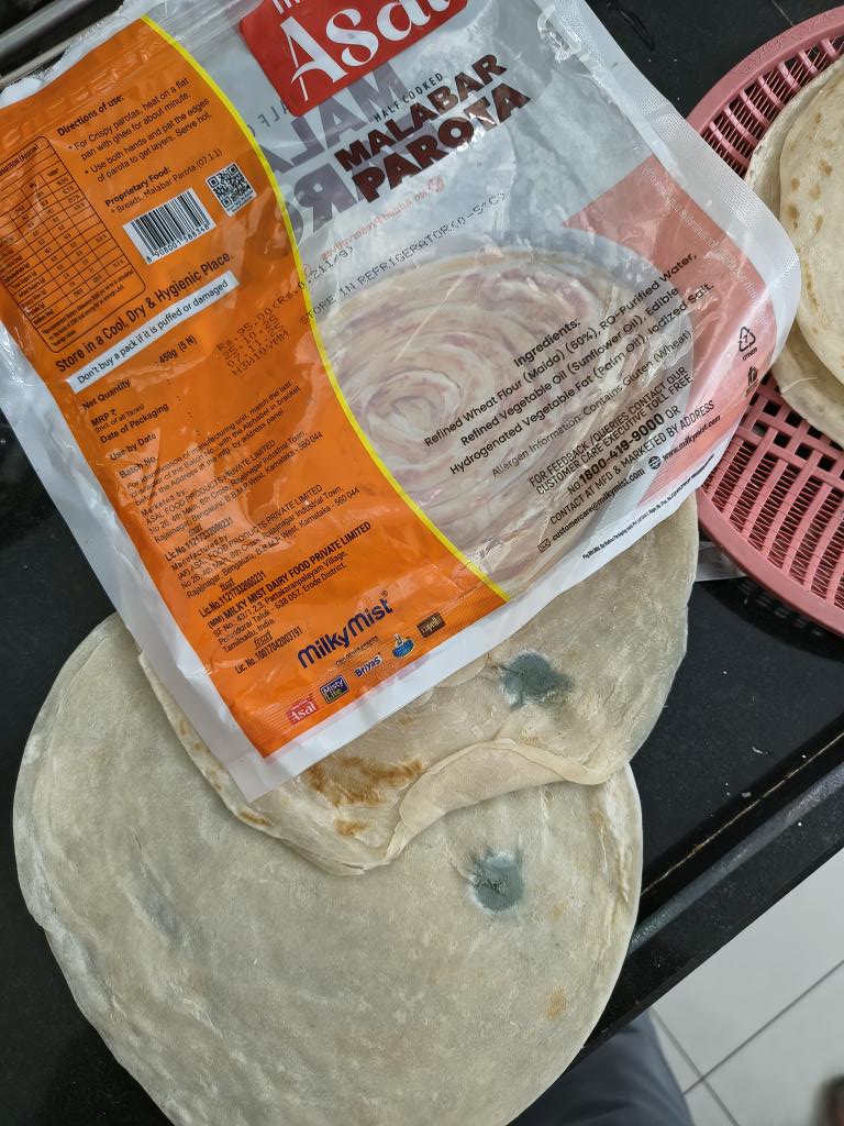 bhutada's tweet photo. Received completely rotten Malabar Parota through Swigg, covered in mold. This is a serious food safety failure, expired and unsafe products.
Requesting action from food safety authorities.
@fssaiindia @foodsafetyindia @SwiggyCares @cfs_telangana
# Safety Before Profit https://t.co/HNQ8WUxdY9