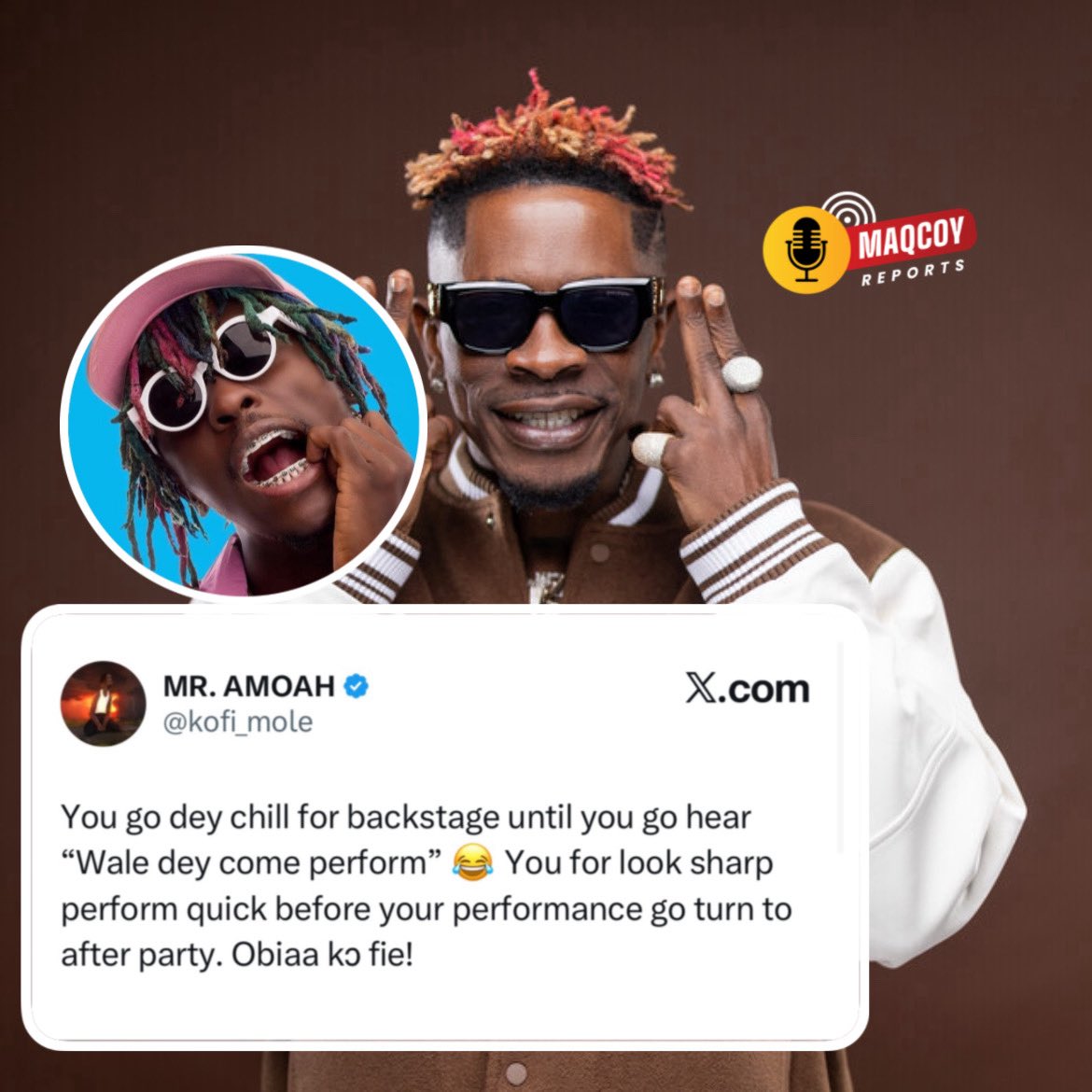 maqcoyreports's tweet image. JUST IN: Kofi Mole has just shared a hilarious—but painfully true—reality of the Ghana music scene.

According to him, you can be backstage relaxing, taking your time… but the moment you hear “Shattawale is next”, you better rush and perform before him.
Why?
Because once Shatta…