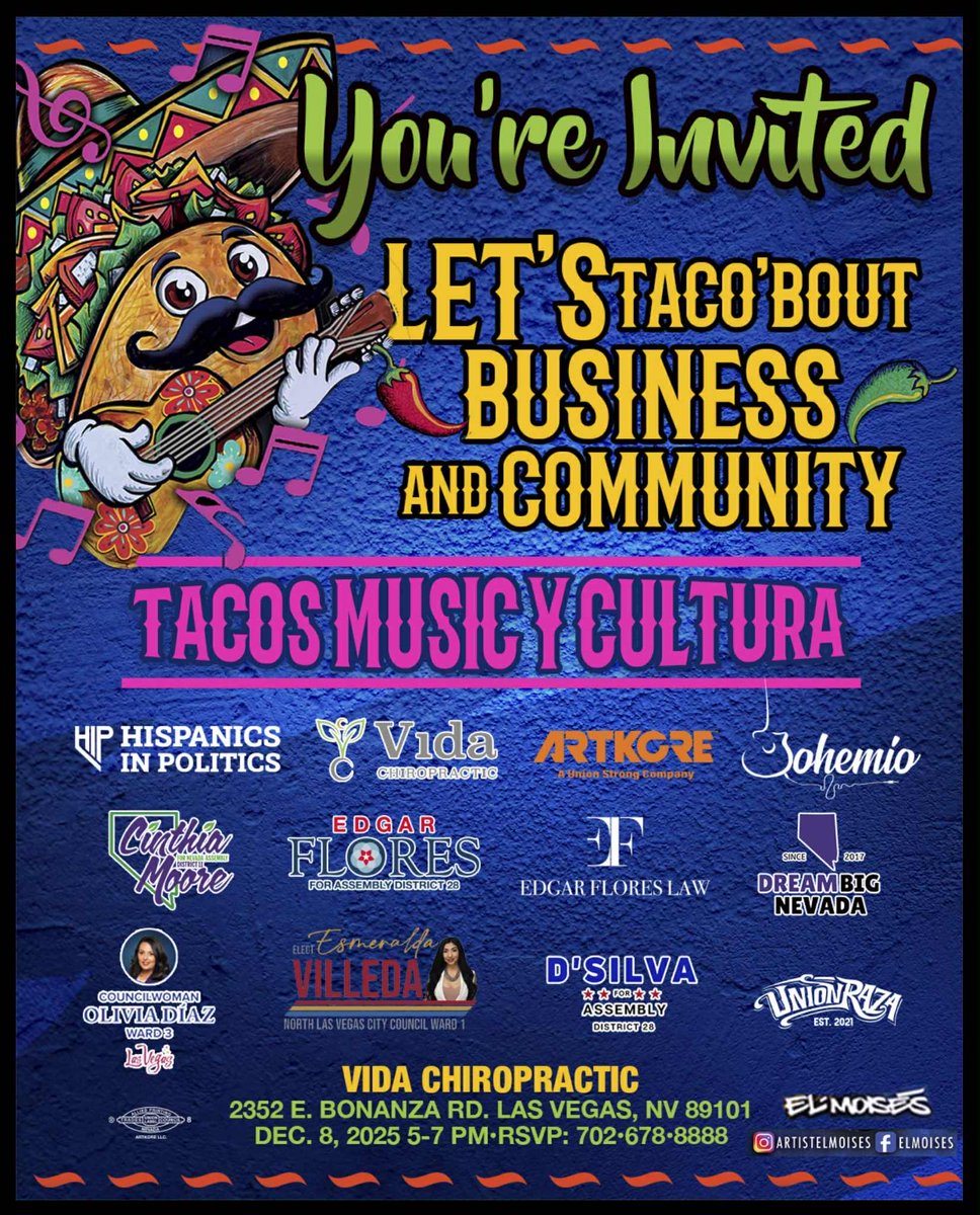 EdgarFloresNV's tweet photo. Join us and community partners on Monday, December 8, from 5 pm to 7 pm for community, business, and tacos! Please share. https://t.co/hoZnodh3tE