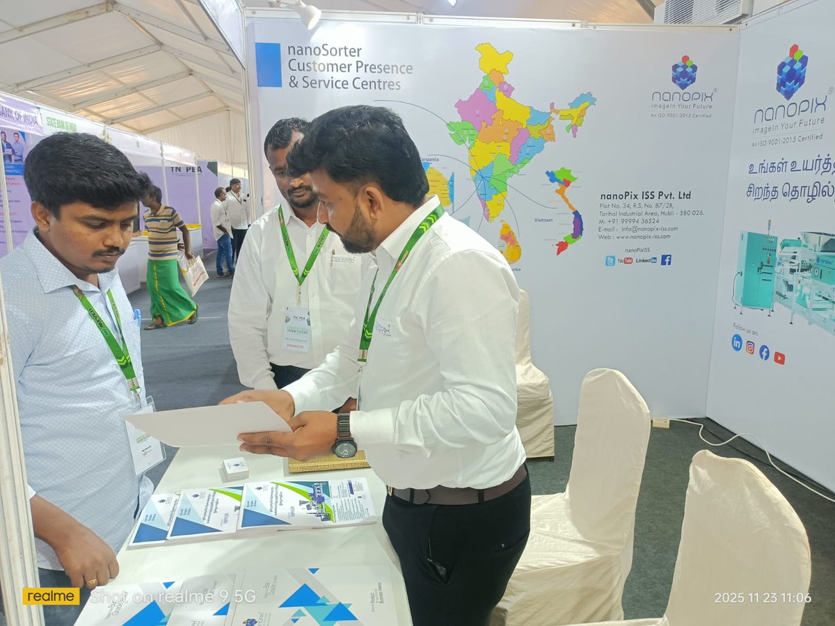 nanoPixISS's tweet photo. The 11th Cashew Tech Expo 2025 is LIVE in Panruti, Tamil Nadu! We’re thrilled to showcase AccuSorter—our flagship breakthrough in cashew grading. Visit us at Stall A-32 and see how innovation is shaping the future of cashew processing. 
#AgriInnovation #MadeInIndia #Panruti https://t.co/azb1X42NmC