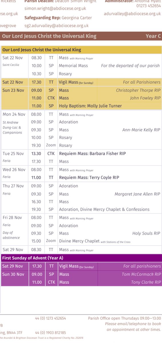 Mass times this week. Watch out for a few tweaks to times in the week! 
Brollies and raincoats at the ready 🌧