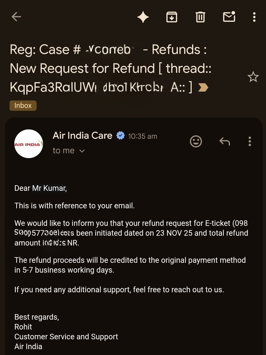 Ravisutanjani's tweet image. The refund is initiated today within 24 hours of submitting the request form. 

Make sure you ask the support agent to expedite the ticket/case ID.

This money would have been gone if I didn&apos;t bother to track and ask for the refund again.