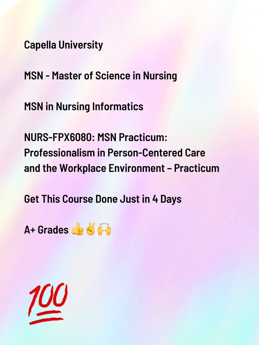 US_Essay_Writer's tweet image. NURS-FPX6080 MSN Practicum Professionalism in Person-Centered Careand the Workplace 

We offer a strategic, accelerated completion service to get this entire practicum course done in just 4 days.

#Essaydue #homeworkdue #assignmentdue
