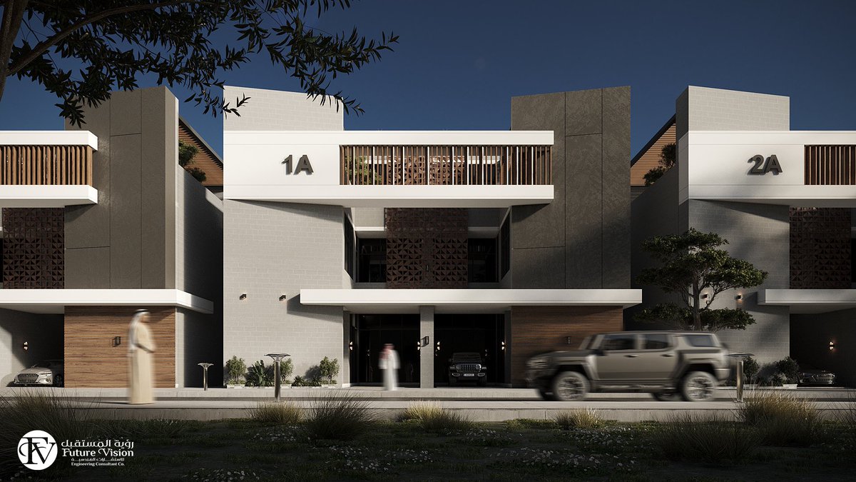 futurevisioncom's tweet photo. تم تصميم واجهة الفلل في المجمع السكني بعناية لتعزيز التوازن بين الأناقة والوظيفة، مع مراعاة تكامل الكتل واللون لإبراز العمق بصرياً وكسر الرتابة المعمارية. 

يهدف التصميم إلى تحقيق راحة بصرية من خلال توزيع شكلي متزن، مع إبقاء لمسة معمارية تبرز الجمالية الهندسية وتدعم الأداء الوظيفي اليومي. 

العناصر المعمارية الأساسية:

🧱 الكتل الخرسانية الأفقية البارزة:
  تولِّد حركة وعمقاً بصرياً مع ظلال غنية تضيف إحساساً بالاتساع والرؤية الثلاثية الأبعاد.

🏠تشطيبات الواجهة:
مزيج أنيق من الأبيض المطلي، بورسلان أسود، حجر رمادي، وخشب طبيعي بدرجات تفاوت جذابة وتدفئة معاصرة.

🥅 الشبك الزخرفي:
  عنصر جمالي يتيح التهوية والإضاءة الطبيعية مع الحفاظ على الخصوصية والمساحة السكنية.

🚪المدخل الرئيسي:
مدخل مدمج أنيق يقع في منتصف الواجهة، يبرز عبر كتلة بارزة وسقف ظل أفقي بسيط، مع توازن تصميمي ينعكس في الإيقاع البصري والوظيفي للمساحة. 

#تصميم #شركة_رؤية_المستقبل_للإستشارات_الهندسية #مودرن
 #معماري 
 #فيلا
#مجمع_سكني
#كومباوند