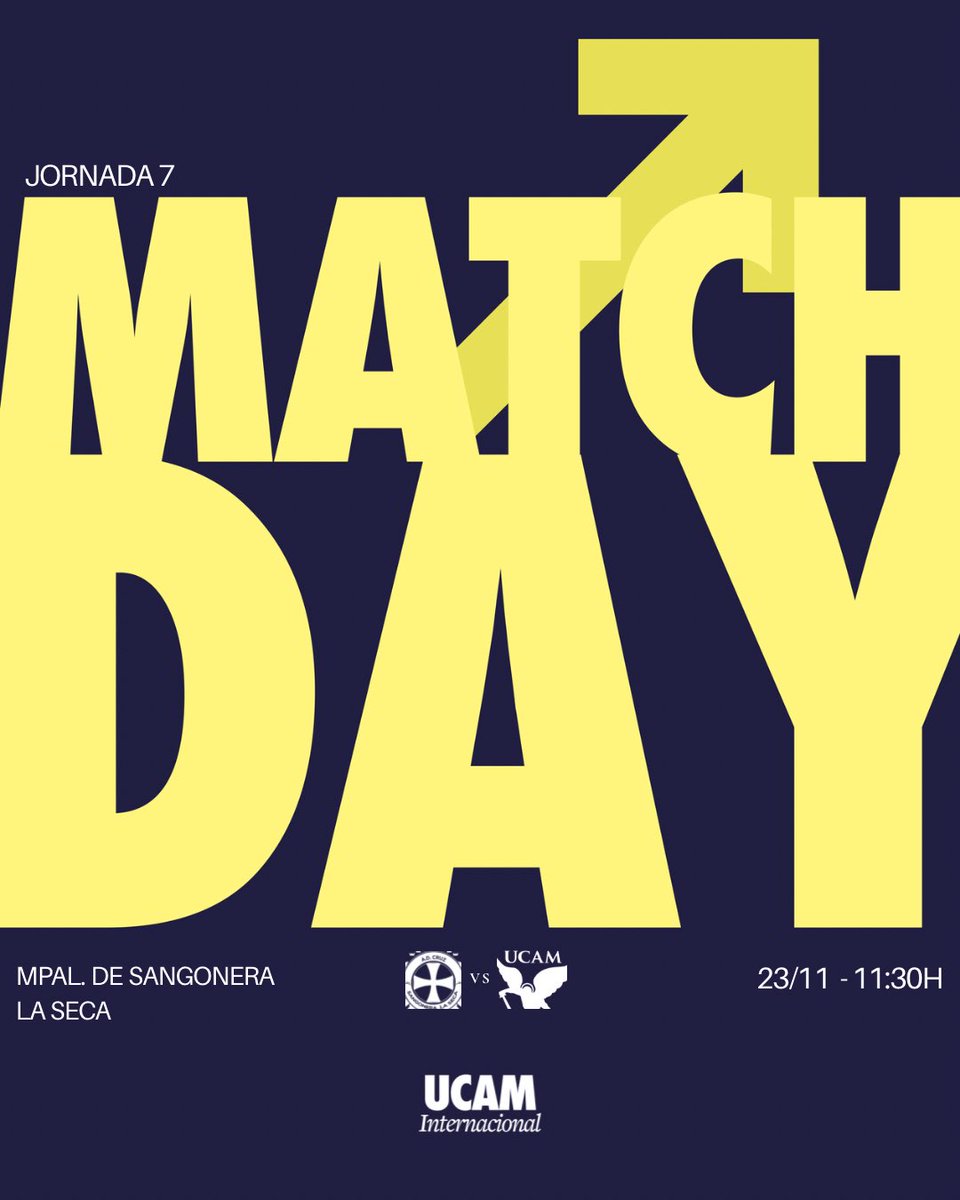 #UCAMInternacional | 🔵𝐌𝐀𝐓𝐂𝐇 𝐃𝐀𝐘🟡

🏆 Matchday 7 – Group II, Segunda Autonómica.
🆚 <a href="/cruzsangonera/">C.D. Cruz Sangonera la Seca</a>.
⌚️ 11:30h.
🏟️ Mpal. de Sangonera la Seca.

#SangoneraLaSecaUCAMMurciaC | 2025/26