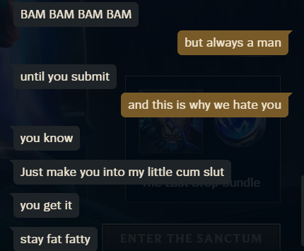 I was playing League of Legends and this guy was so nice during the game. He added me, realized I'm a streamer, saw a selfie, and sent me this. Sigh. Why can't they just be normal?

Name was Zidane3013#NA1 . Feel free to add him and give him the day he deserves.