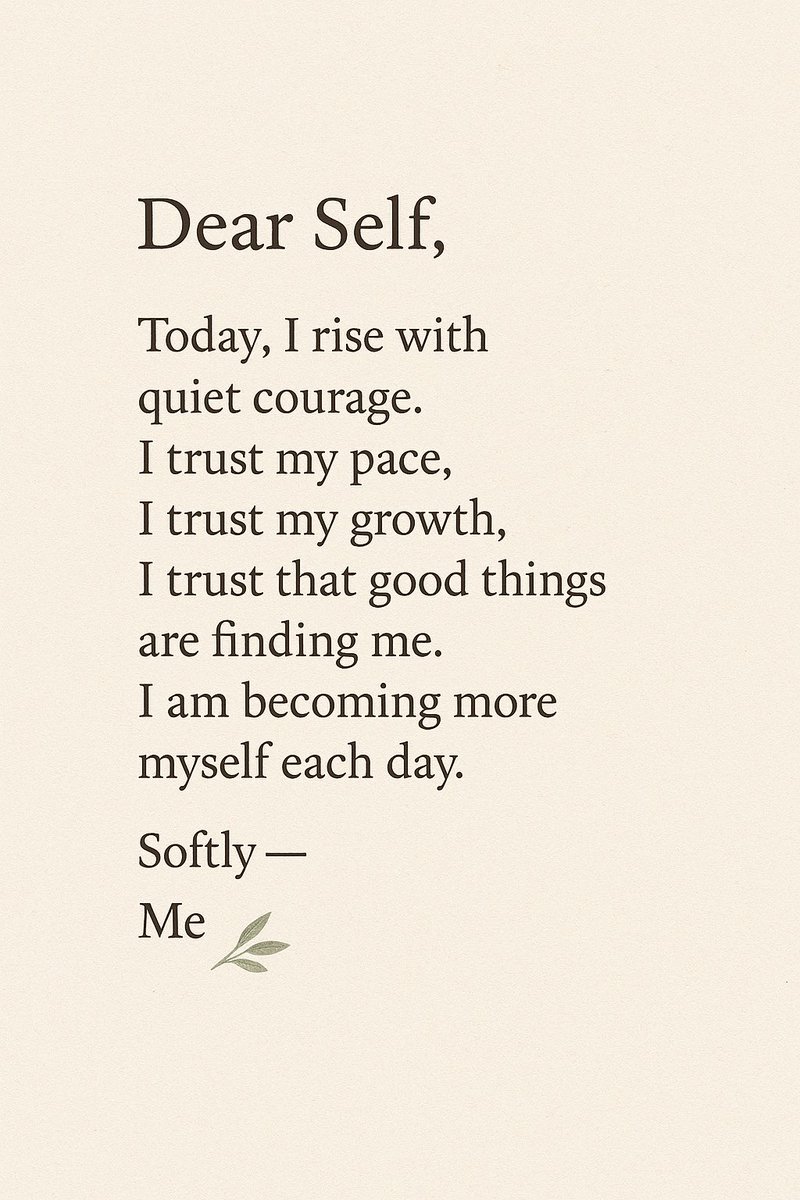 Sampee24_7's tweet image. A gentle beginning.
Stepping into the day with quiet courage, trust, and ease.
May today unfold with clarity and soft growth 🌿✨

#DearSelf #MorningMantra #SoftStart #NewDayNewEnergy #MorningReflection