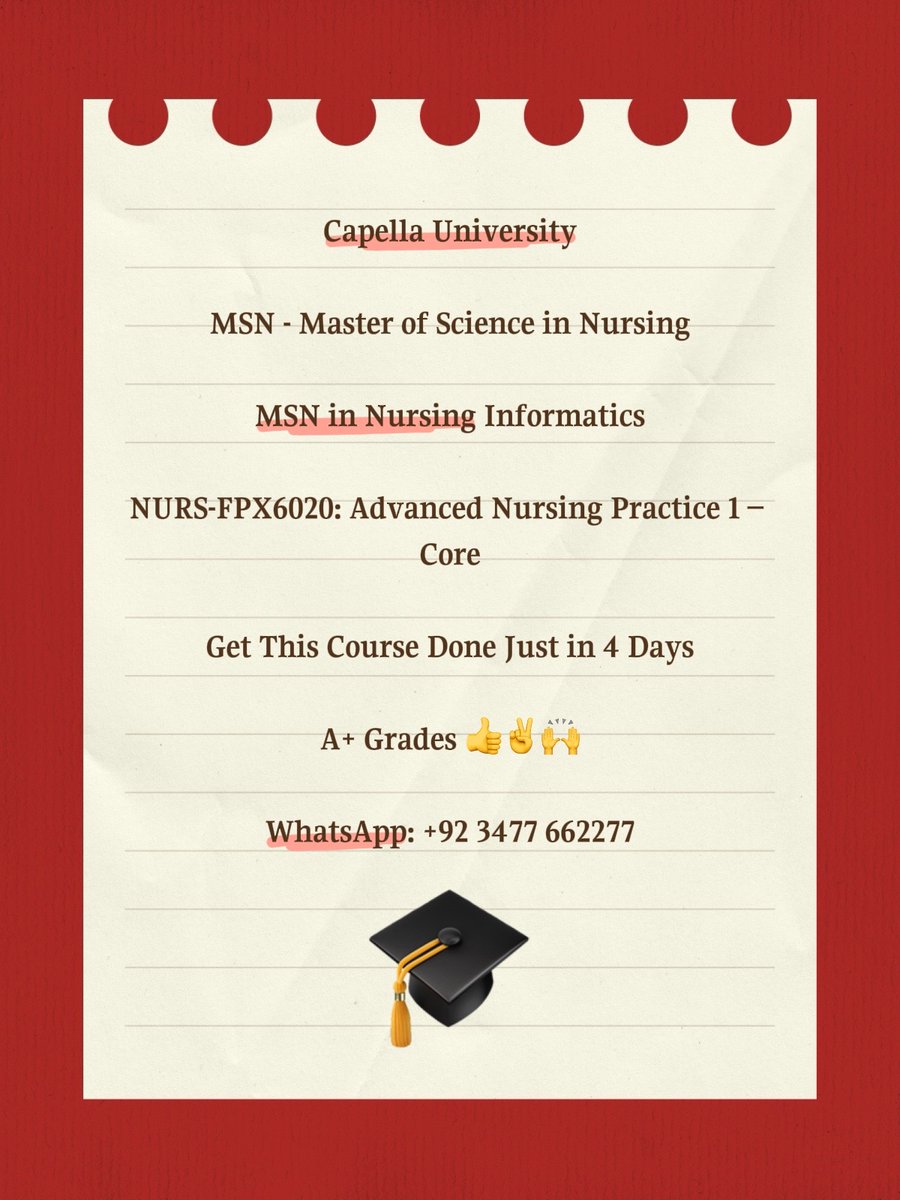 US_Essay_Writer's tweet image. NURS-FPX6020 Advanced Nursing Practice 1 – Core

Why let the complexity of a core course slow your momentum when you can strategically get this essential coursework done in just 4 days?

#finalassignment #lastassignment #finalclass