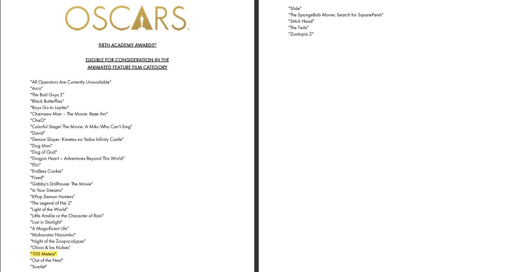 AWinterwonder's tweet image. What?! is that 100 Meters among the list of eligible animated films for this years Oscars? 👀!!!!!