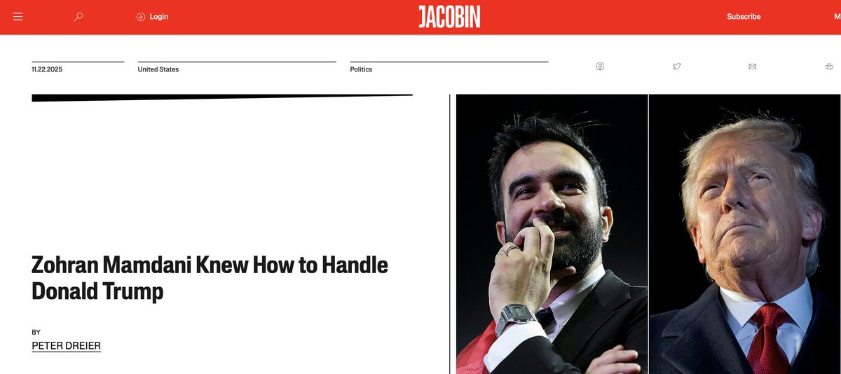 Jacobin praises Mamdani's alliance with Trump: "Mamdani... showed respect for the man he had excoriated during his campaign. Mamdani showed remarkable self-discipline and smiled during the entire meeting. It was a charm offensive." Shades of the Stalin-Hitler Pact.