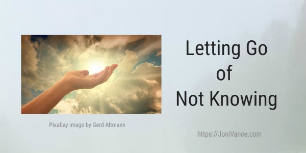 AuthorJoniVance's tweet image. Letting Go of Not Knowing - What helps you let go and fight for peace? jonivance.com/blog/letting-g… via @AuthorJoniVance