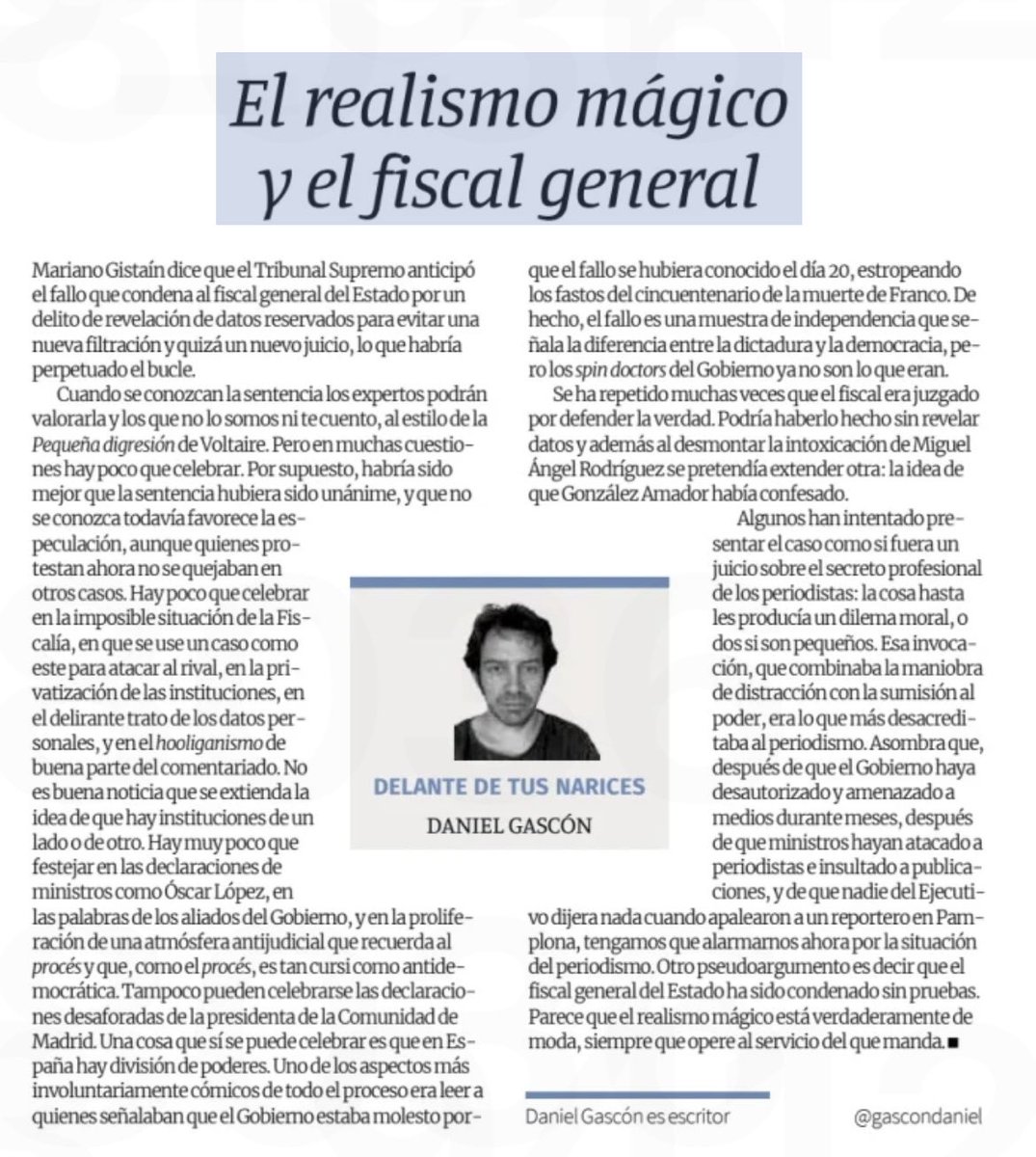 gascondaniel's tweet image. El realismo mágico y el fiscal general elperiodicodearagon.com/opinion/2025/1…