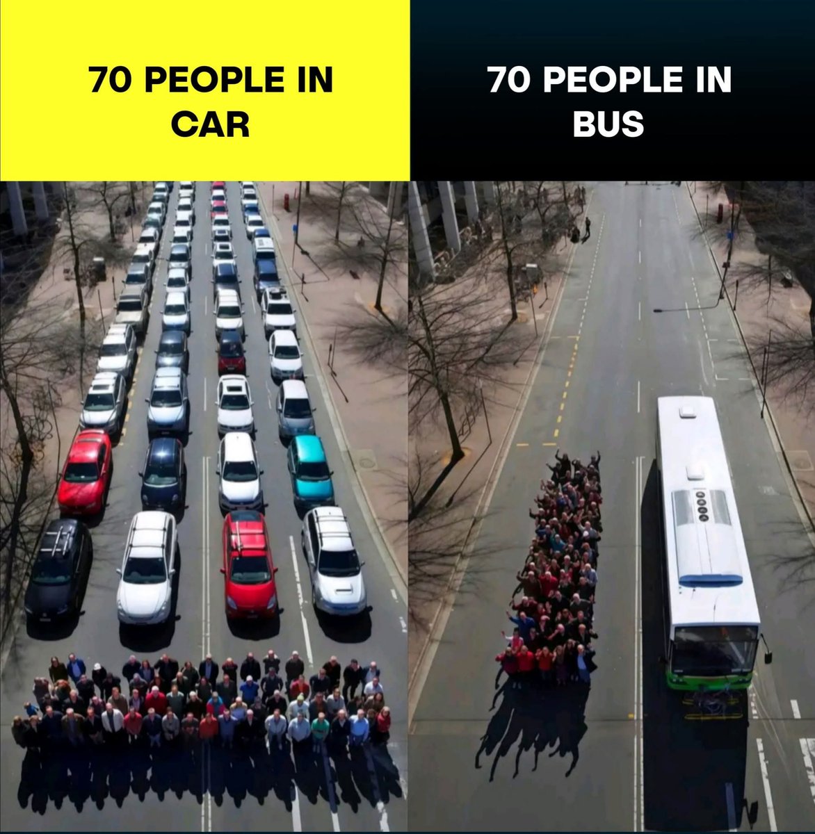 thuglifenews's tweet photo. 70 People In Car Vs. 70 People In Bus. The Real Reason Behind Traffic Jams. 🤯
#publictransport #trafficjam #urbanplanning #buslife #carvstransit #citytraffic #efficiency #savegas #environment #commute https://t.co/MFQDh6oG8E