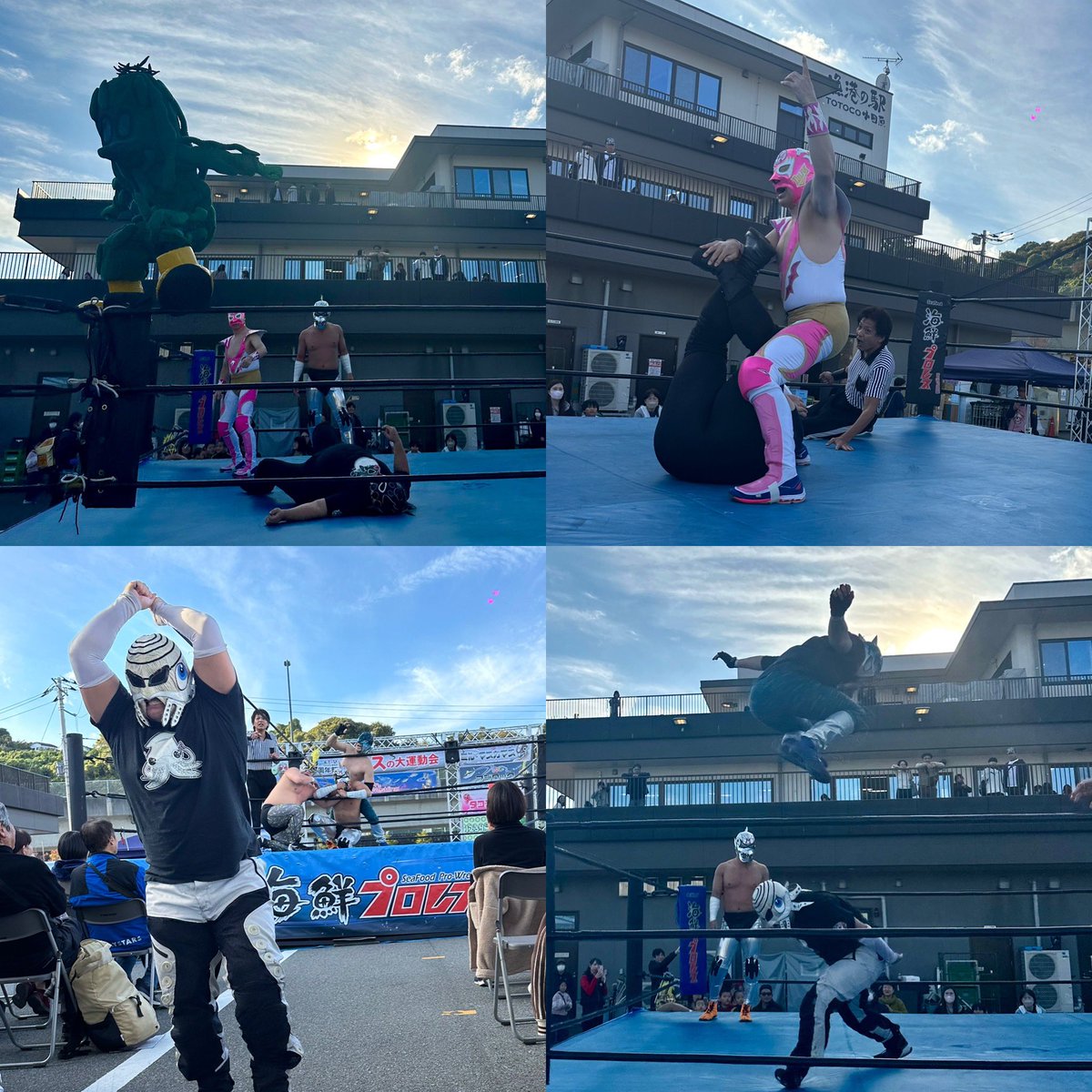 SeaFoodWrestle's tweet photo. ( #うみのさちこ ) #海鮮プロレス 

漁港の駅TOTOCO小田原にて
海鮮プロレス開催でした！

カマスのレスラー
【ミル・マスカマス】が初登場🐟🔥
キラッキラのボディーがかっこよかった✨

今回のバトルロイヤル商品は
カマスソフトと海鮮プロレス缶バッジ🍦
予想的中された皆様おめでとうございます👏 https://t.co/50siZRFnCF