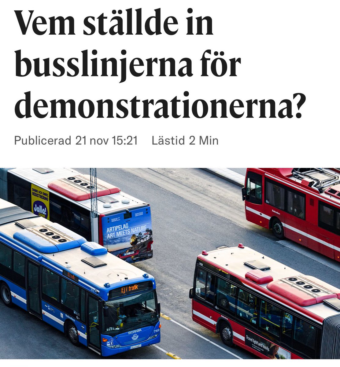 S och MP har låtit återkommande Palestinademonstrationer stänga ner Stockholms busslinjer – utan formella beslut, utan plan och utan ansvar. Moderaterna kommer nu gå till botten med vad som skett och kräver att SL omedelbart återgår till att köra bussarna som vanligt. En tråd 1/5