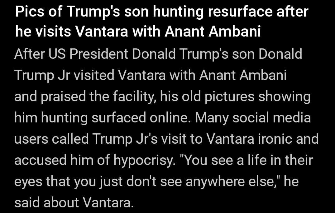 ami3010's tweet image. 💥💢Trump Junior&apos;s Pics interpreted as Hunting in India 💥💢
#vantaraforanimals 
#Trump 
#huntingproblems