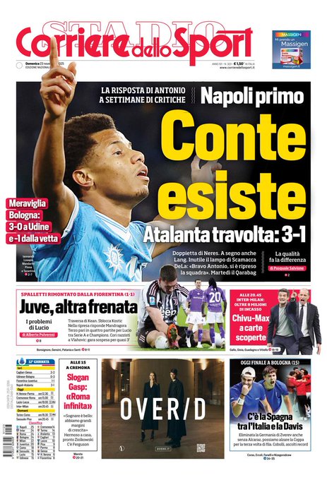 Front Page Corriere dello Sport, Sunday 23 November 2025