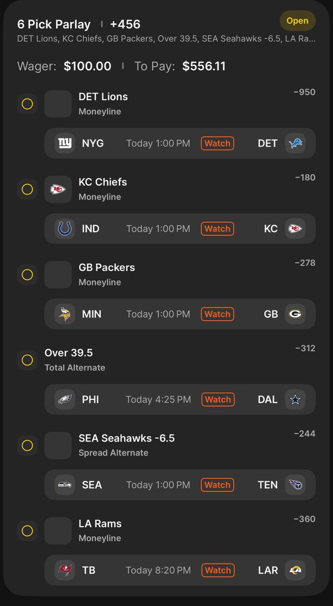 ProfitPickz's tweet image. SUNDAY FUNDAY 6-PACK 🍻🔥🚀

The books HATE this ticket… and we’re running it anyway 👇

🦁 Lions ML
👑 Chiefs ML
🧀 Packers ML
🔥 Over 39.5 (PHI/DAL)
💙 Seahawks -6.5
🐏 Rams ML

If this 6-piece smacks, we’re all eating GOOD today 😤💰

Let’s blow up the timeline with a +456…